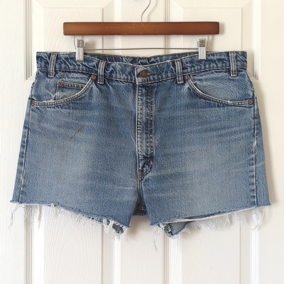 Levi's '95 Vintage 505 Medium Wash High Rise Cut Off Raw Hem Jean Shorts Blue 40 - Picture 1 of 14
